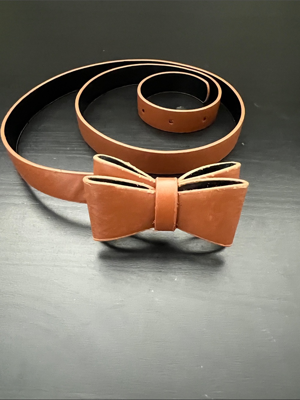 Light Brown Leather Belt with Bow for Women/Girls - Stylish Casual Accessory